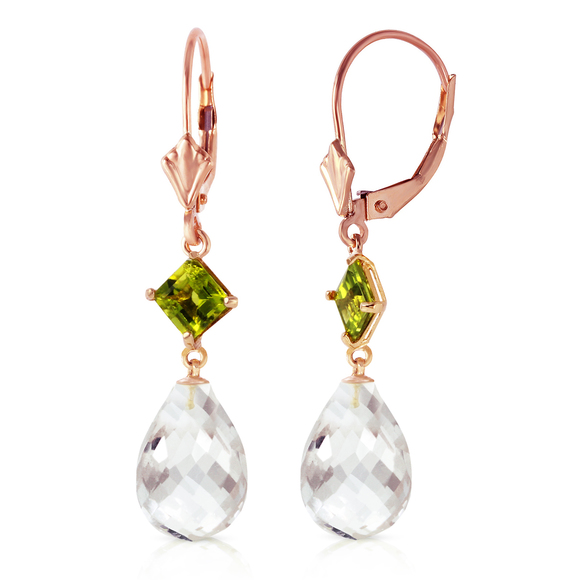 14K.GOLD LEVER BACK EARRING WITH PERIDOT & WHITE TOPAZ (Rose Gold) - Picture 2 of 2